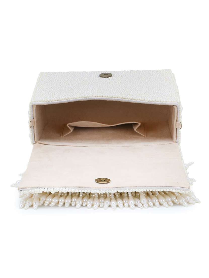 Cream Faux Silk Box Clutch