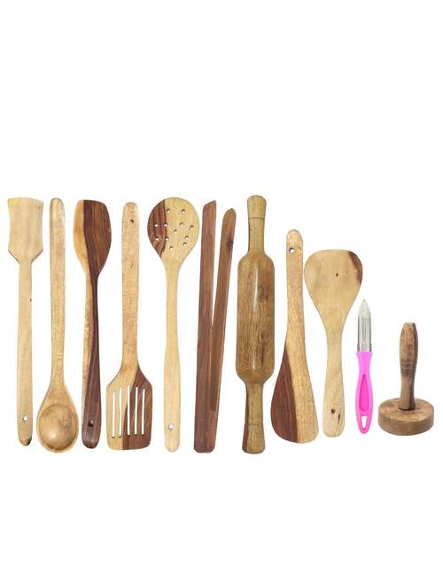 Buzykart� Wooden Spoon Set Of 11 Pcs/ Wooden Spatula, Ladle & Kitchen Tools Set