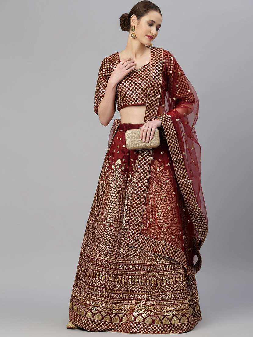 Maroon Raw Silk Flared Lehenga