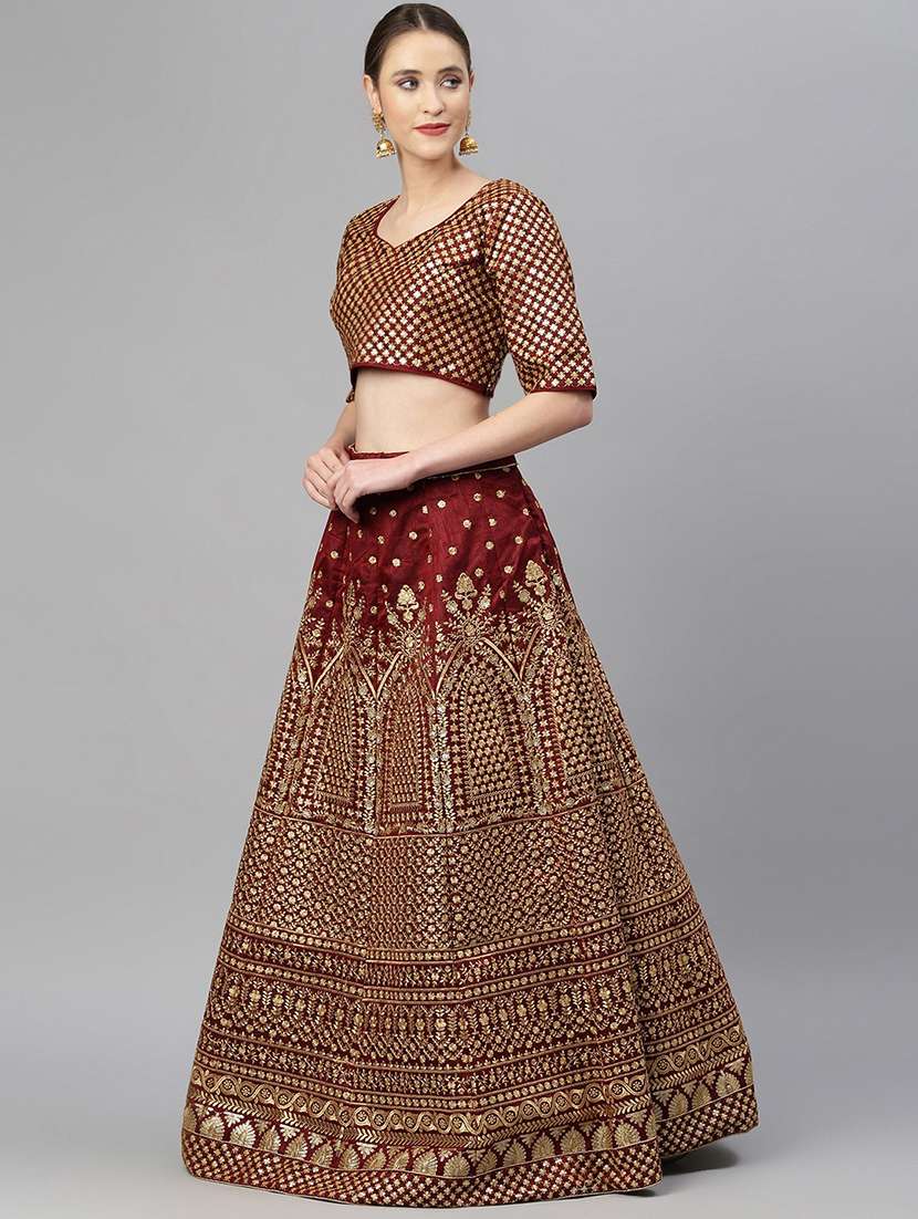 Maroon Raw Silk Flared Lehenga