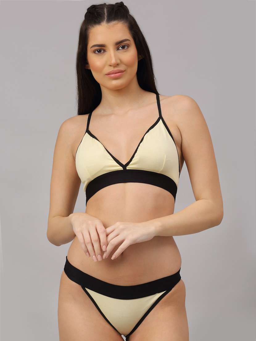 Buy online Yellow Cotton Bras And Panty Set from lingerie for Women by