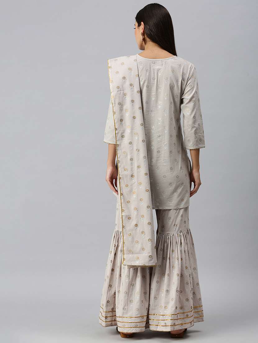 Women Floral Kurta Sharara Set With Dupatta