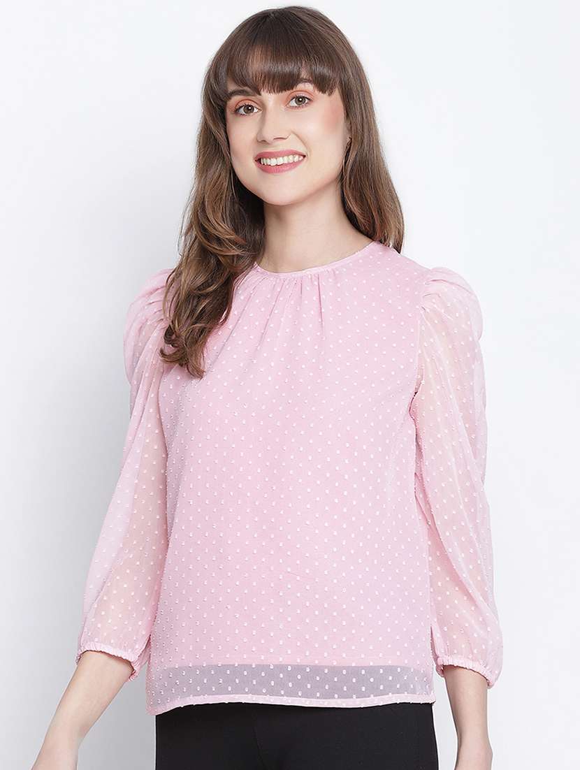 Women's Pink Regulal Fit Solid Top