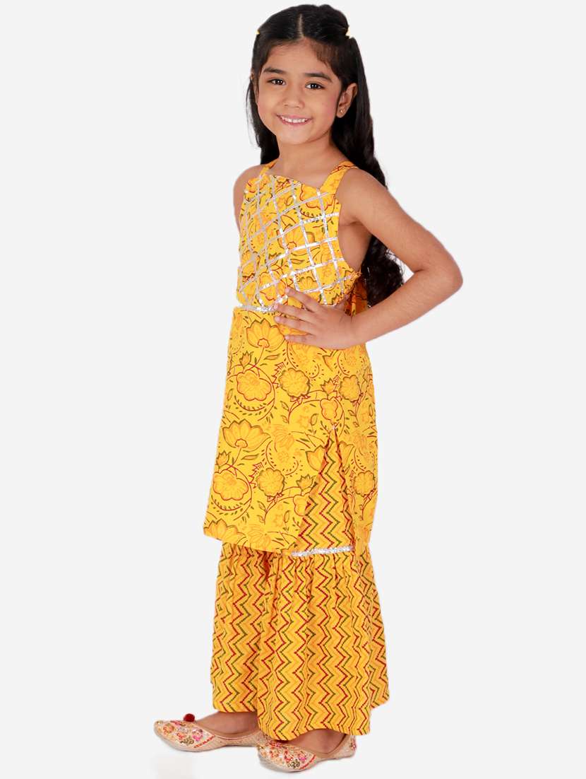 Yellow Printed Kurta Sharara Suit Set