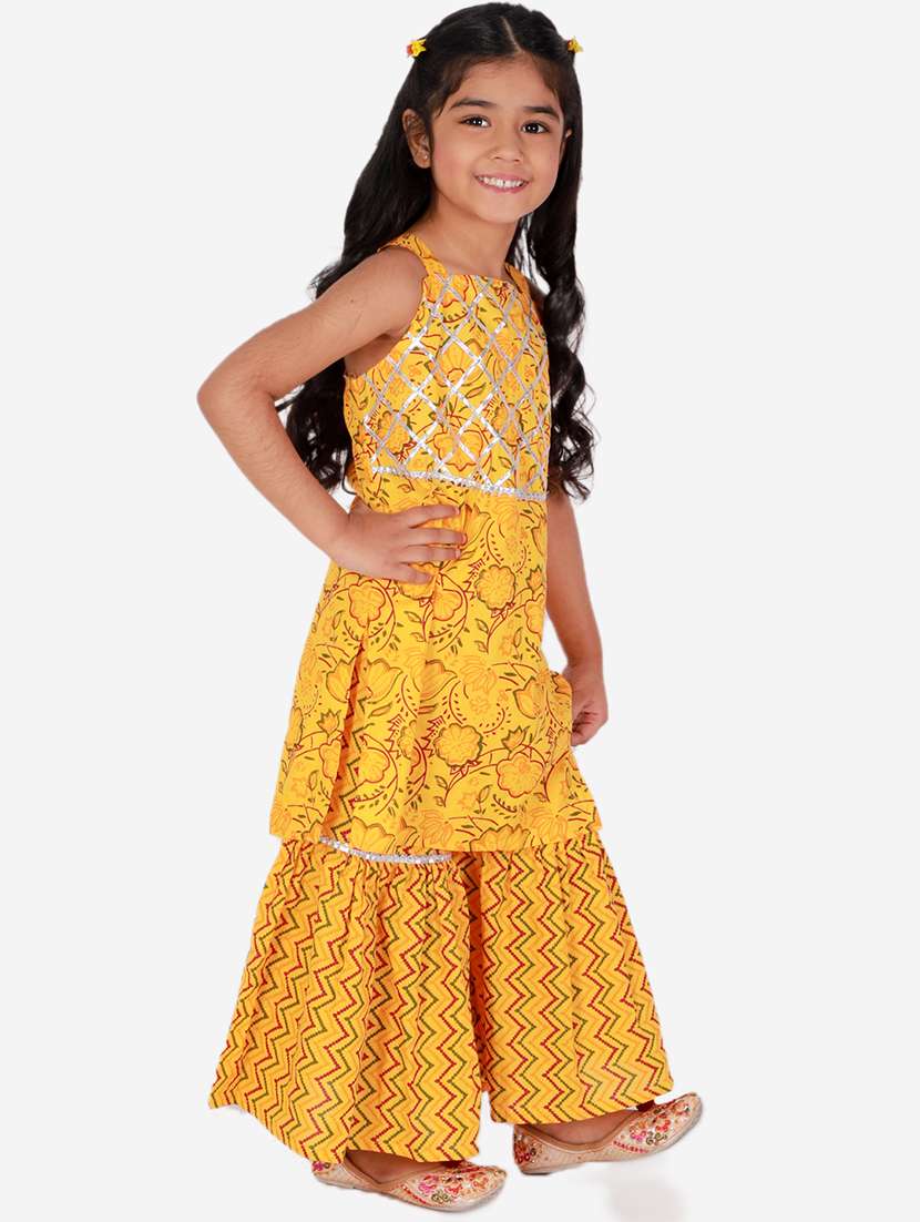 Yellow Printed Kurta Sharara Suit Set