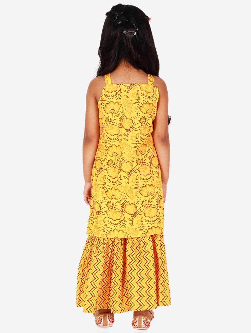 Yellow Printed Kurta Sharara Suit Set
