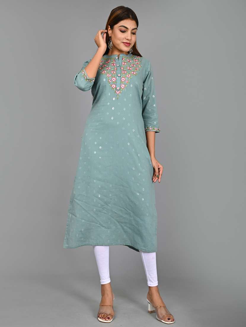 Grey Cotton Blend Kurta Legging  Set