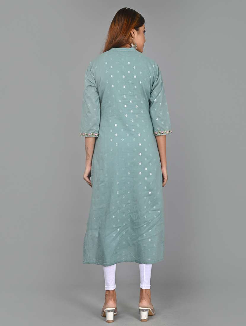 Grey Cotton Blend Kurta Legging  Set