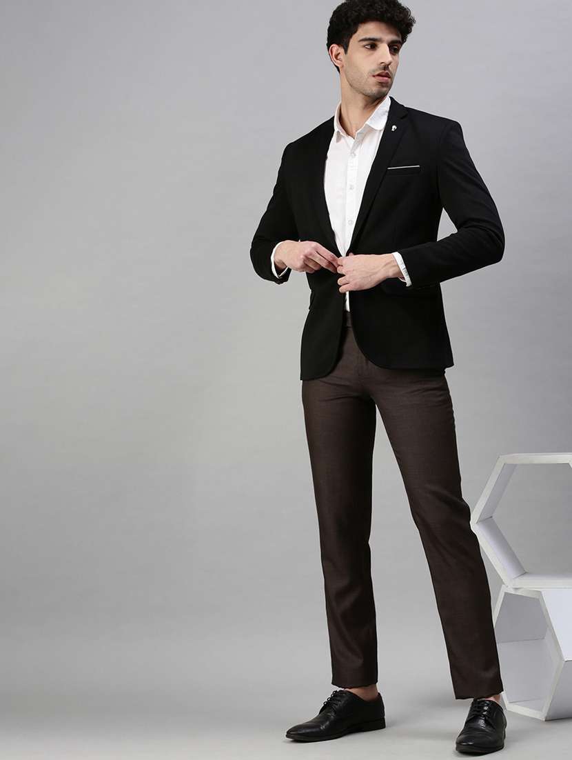 Black Solid Single Breasted Casual Blazer