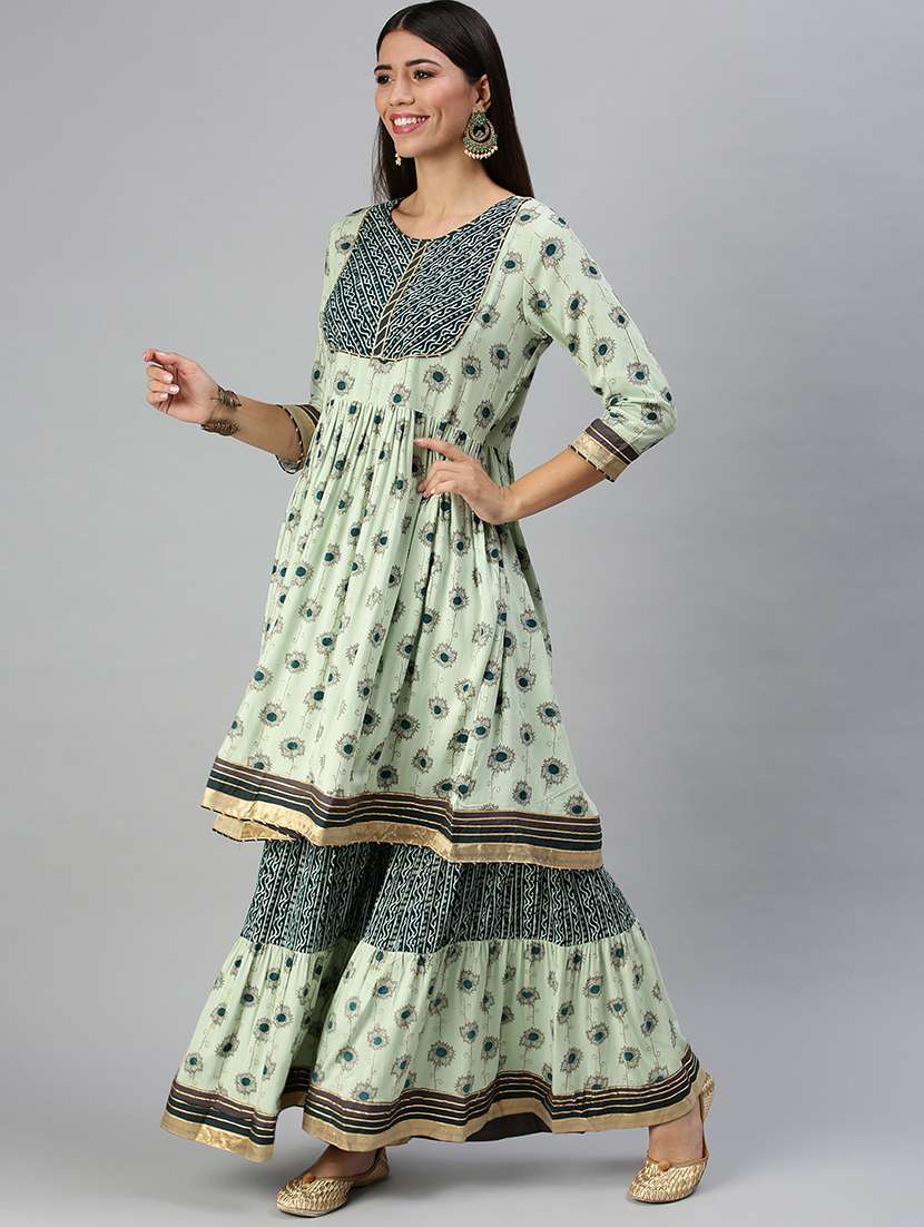 Women Floral Round Neck Kurta Sharara Set