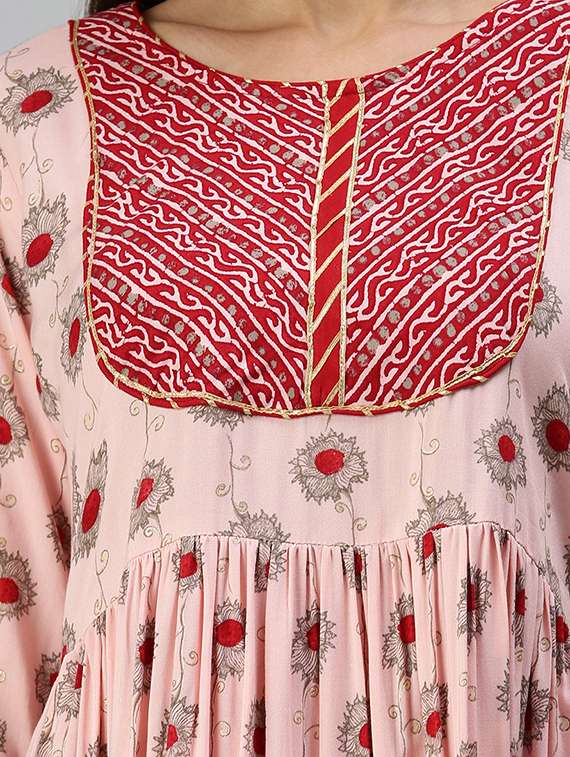 Women Floral Round Neck Kurta Sharara Set With Dupatta
