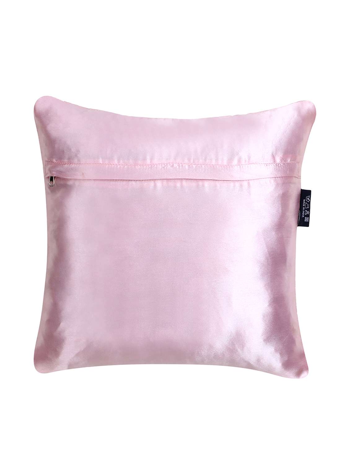 Mezposh Dazzle Baby Pink Geometric Embellished Satin Cushion Cover (14"X14")