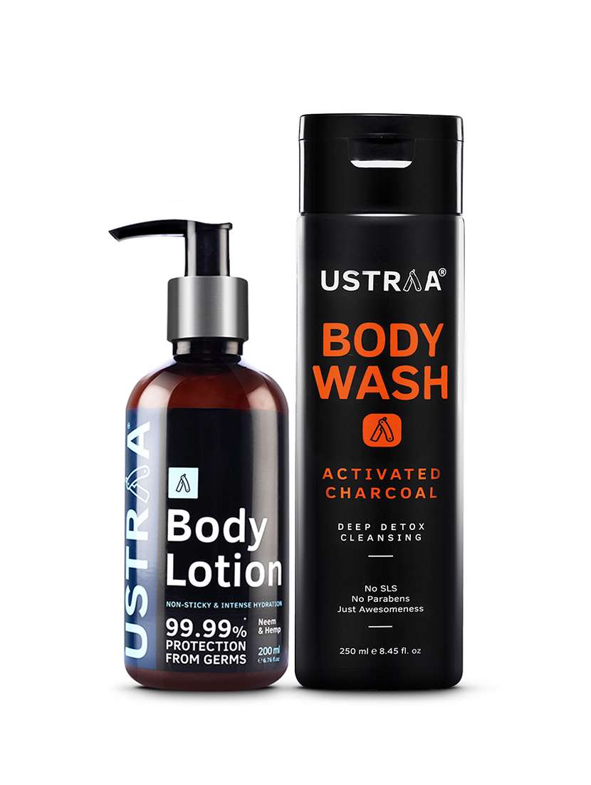 Ustraa Body Lotion Germ Free   200ml & Body Wash   Activated Charcoal   250ml
