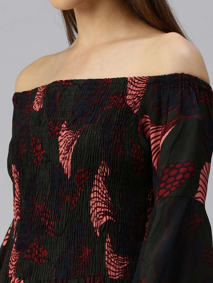 Off Shoulder Printed Fit & Flare Dress