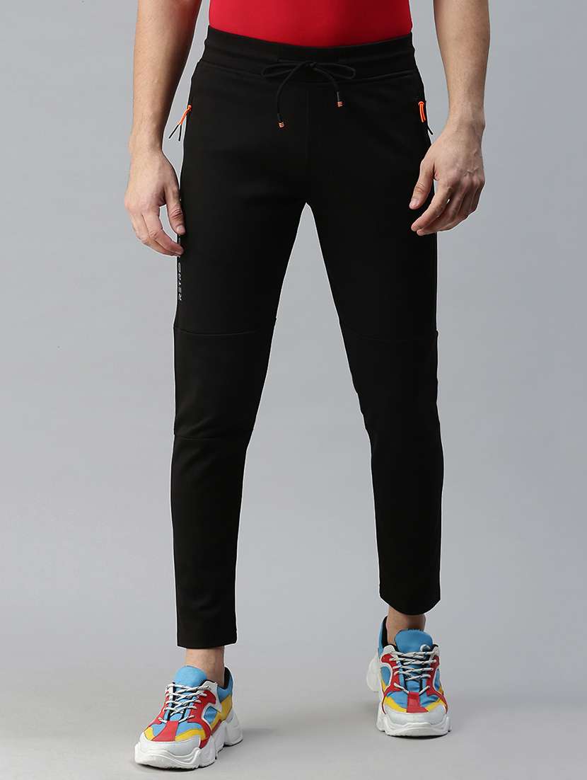 Black Solid Full Length Track Pant