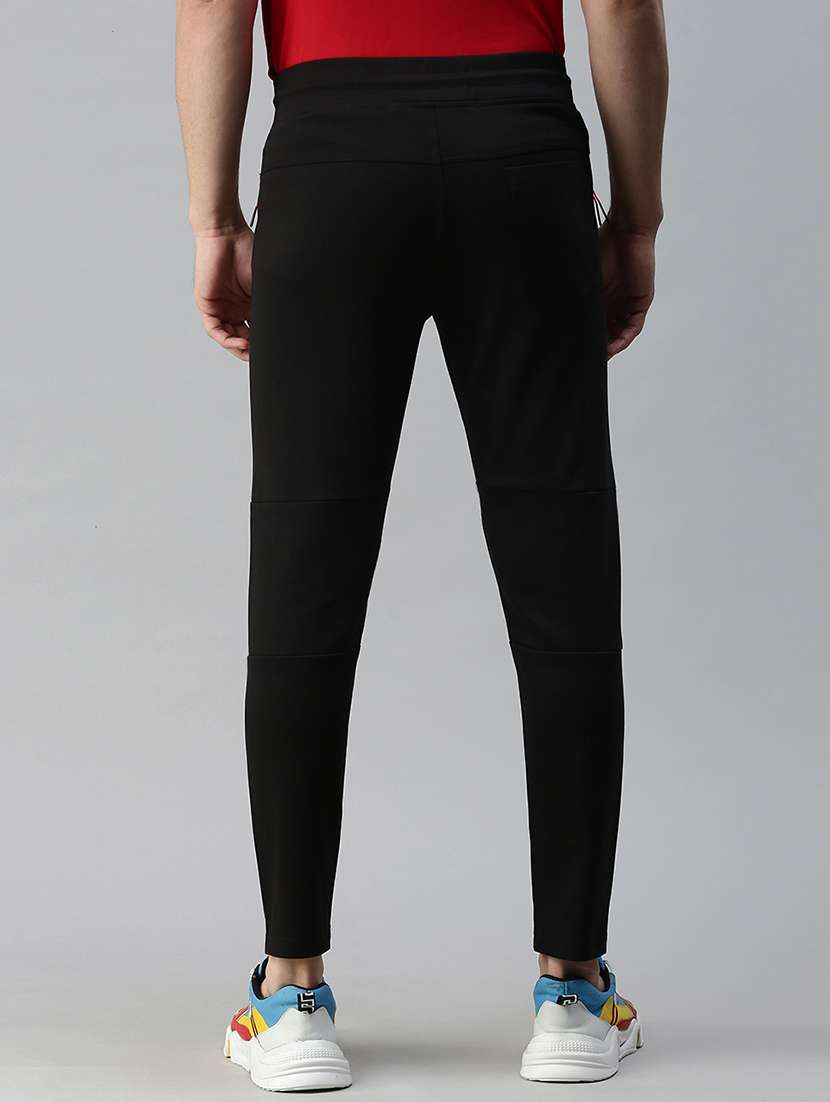 Black Solid Full Length Track Pant