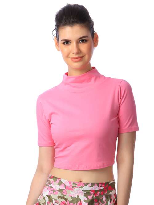 Mock Neck Solid Crop Top