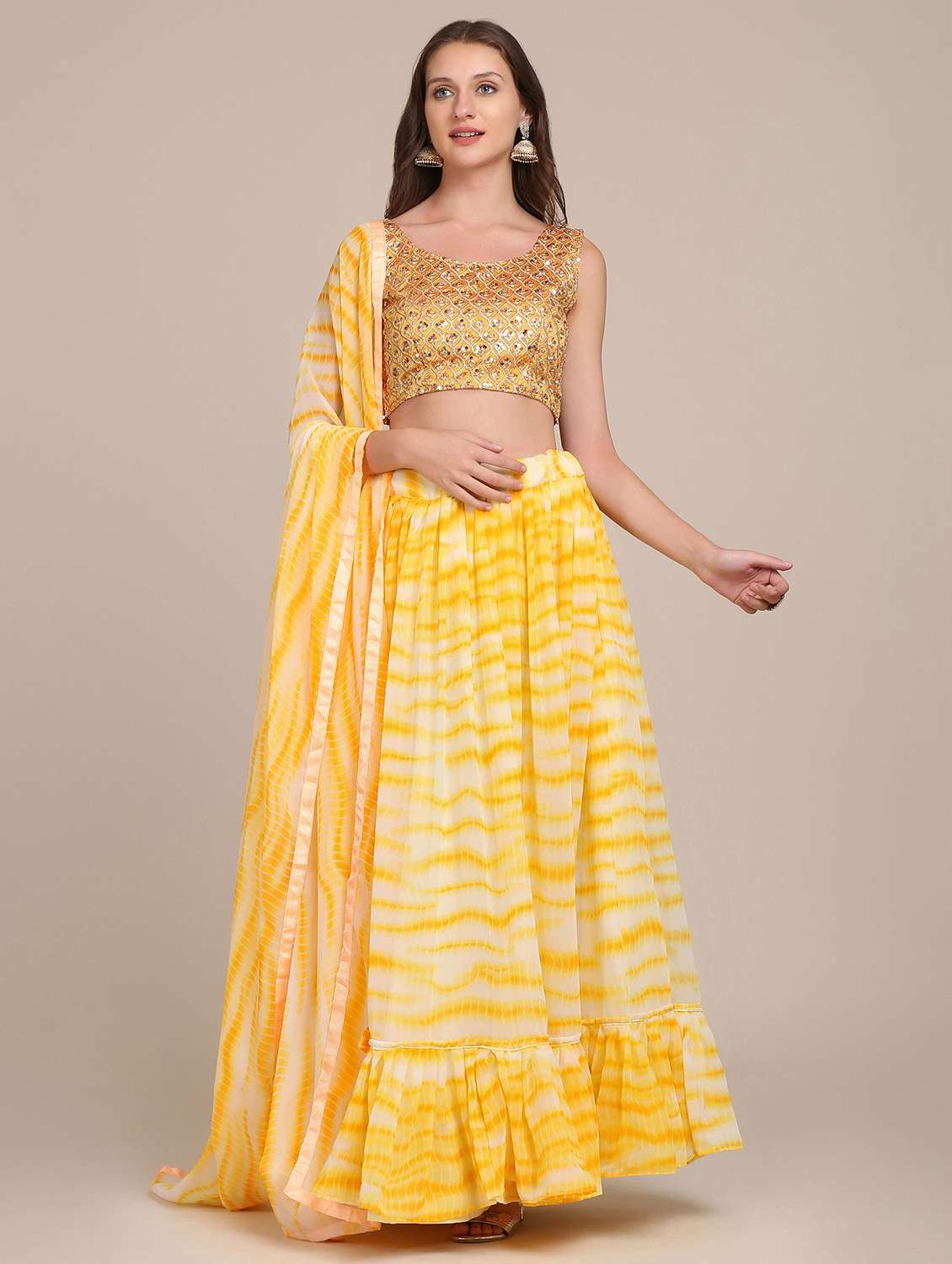 Yellow Shibori Flared Lehenga