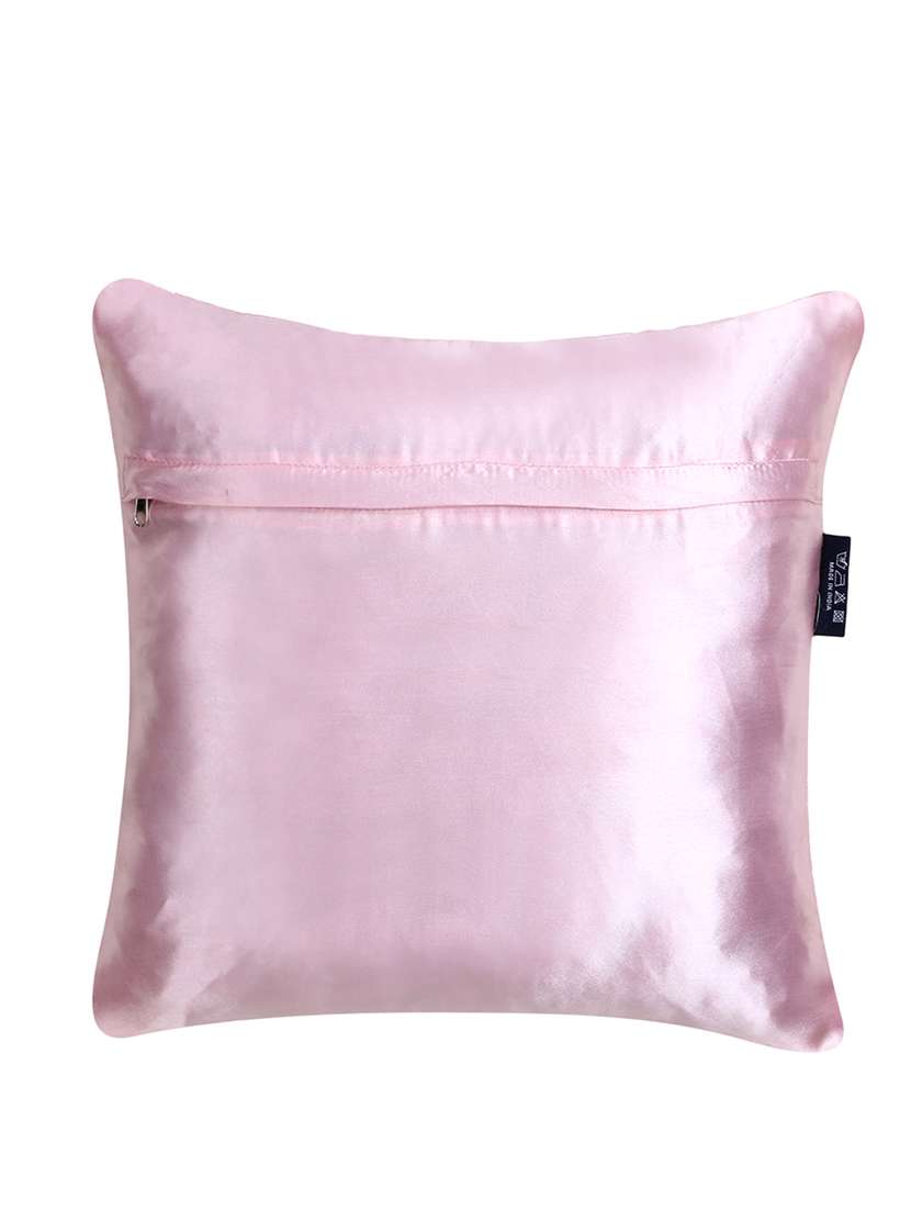 Mezposh Dazzle Baby Pink Geometric Embellished Satin Cushion Covers (14"X14")  Set Of 2
