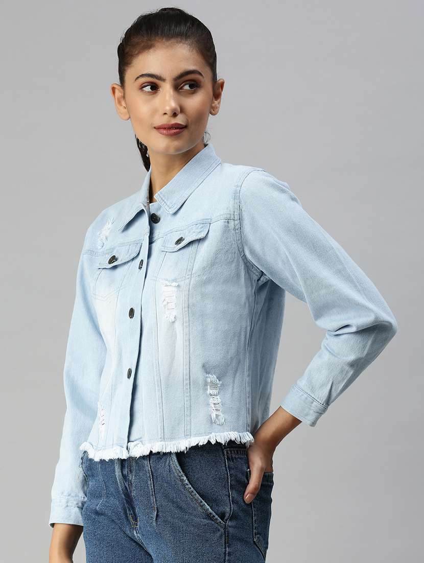 Buy online Blue Distress Summer Jacket from western wear for Women by