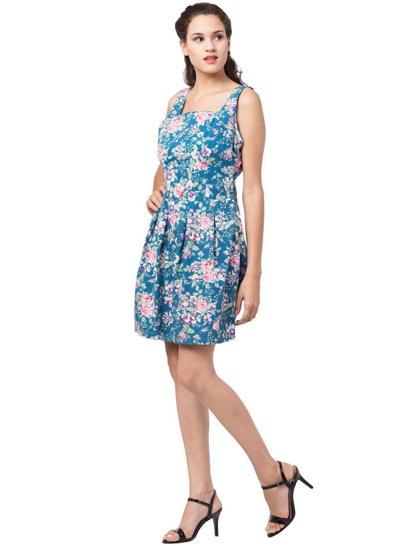 Round Neck Floral A Line Dress