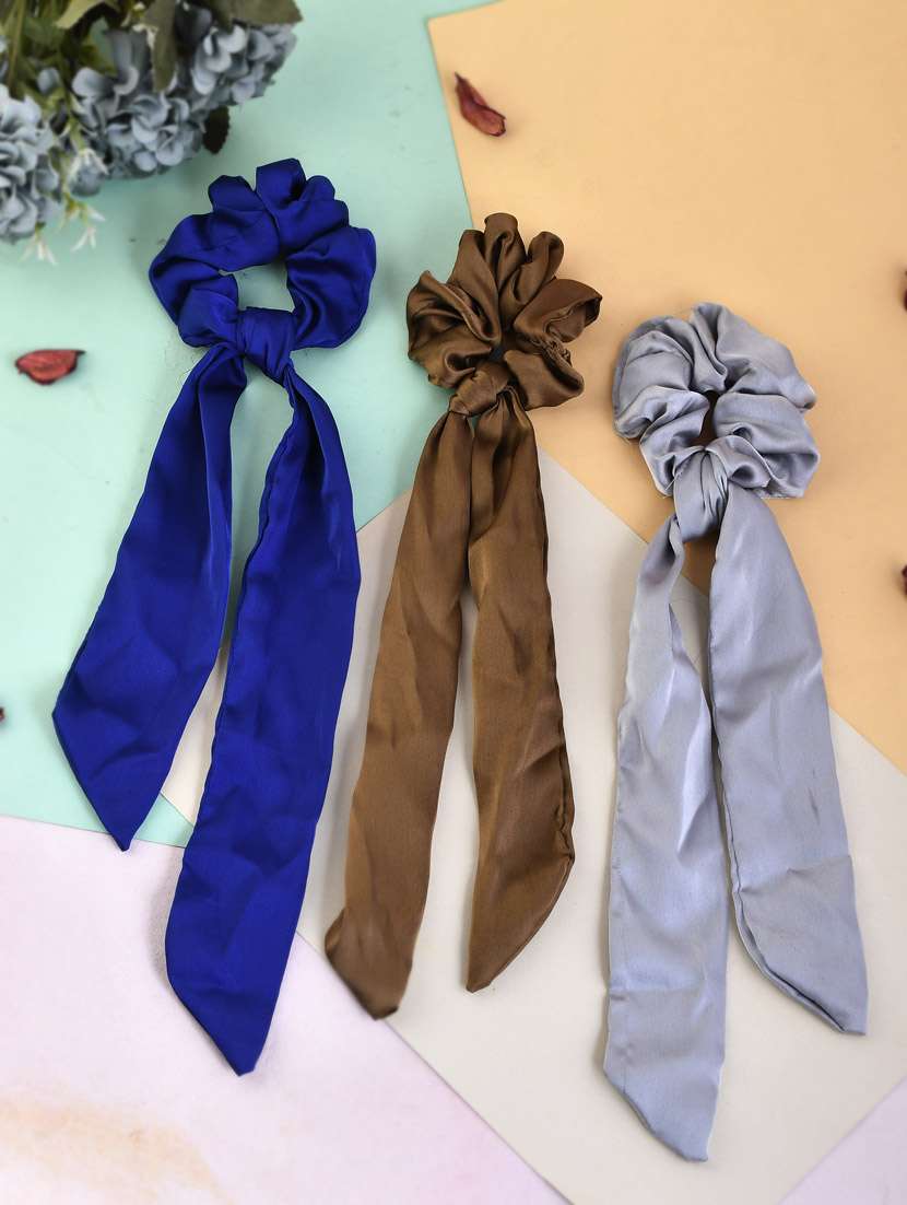 Multicolored Set Of 3 Scarf Hair Scrunchies Ponytail Holders