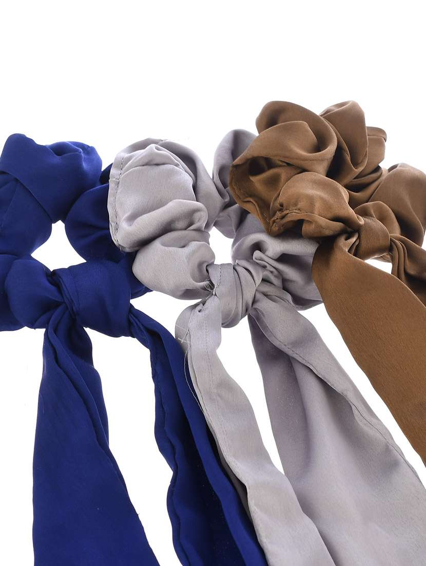 Multicolored Set Of 3 Scarf Hair Scrunchies Ponytail Holders