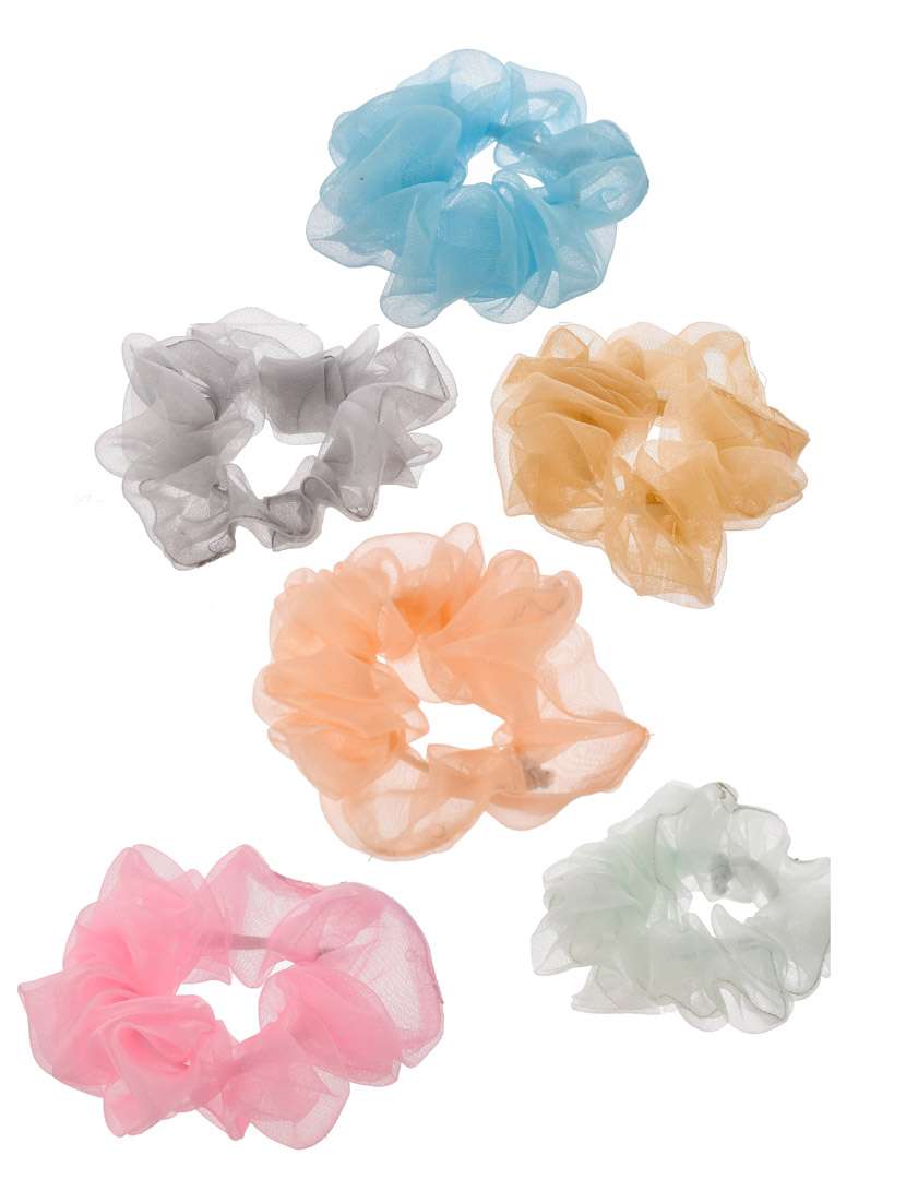 Set Of 6 Multi Colored Organza Scrunchies Ponytail Holders
