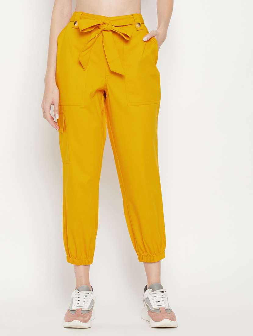 Tie Front Solid Cargos Trouser