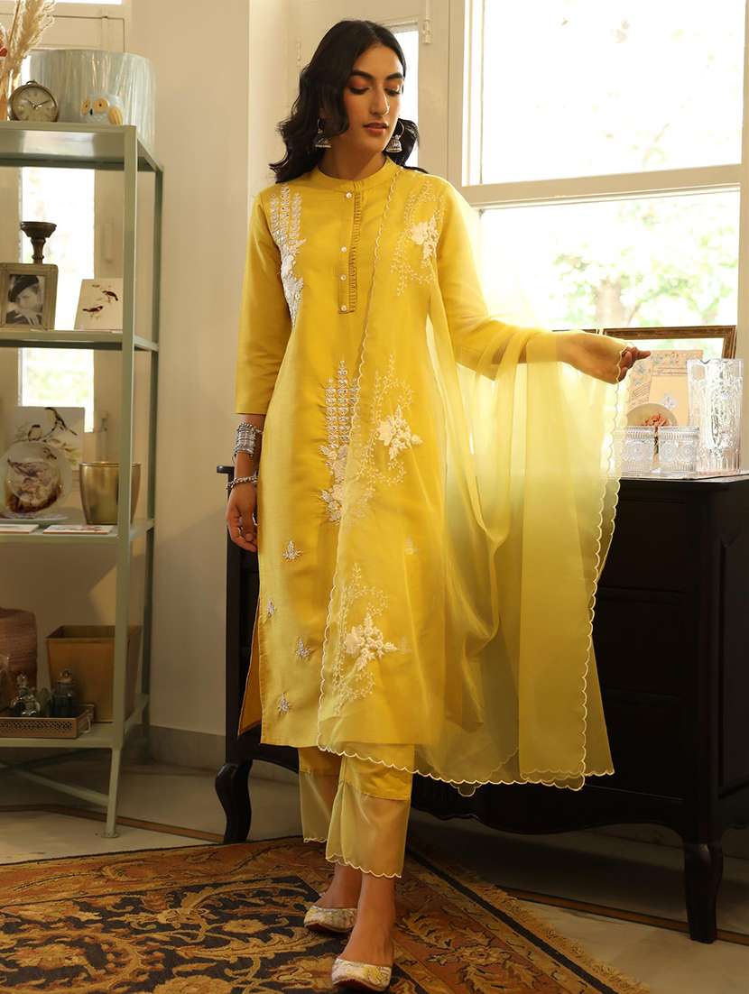 Buy online Yellow Silk Suit Set from ethnic wear for Women by Scakhi