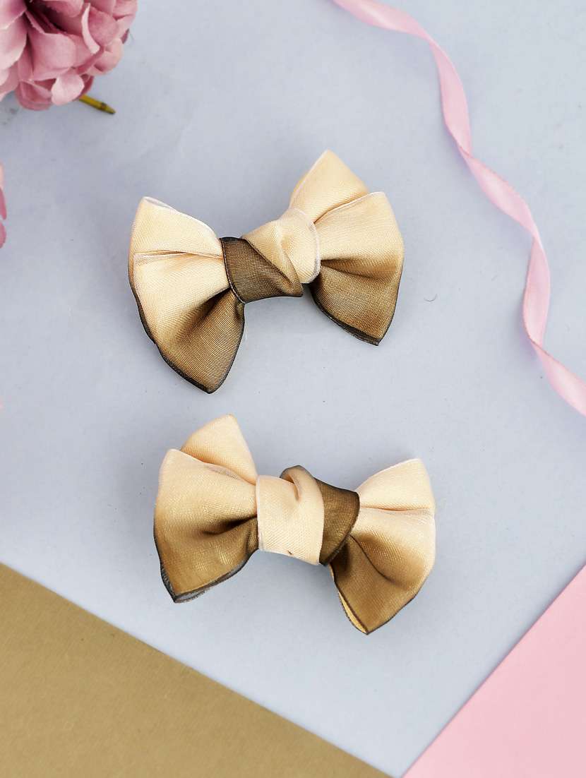 Set Of 2 Shaded Beige Bow Hair Accessory