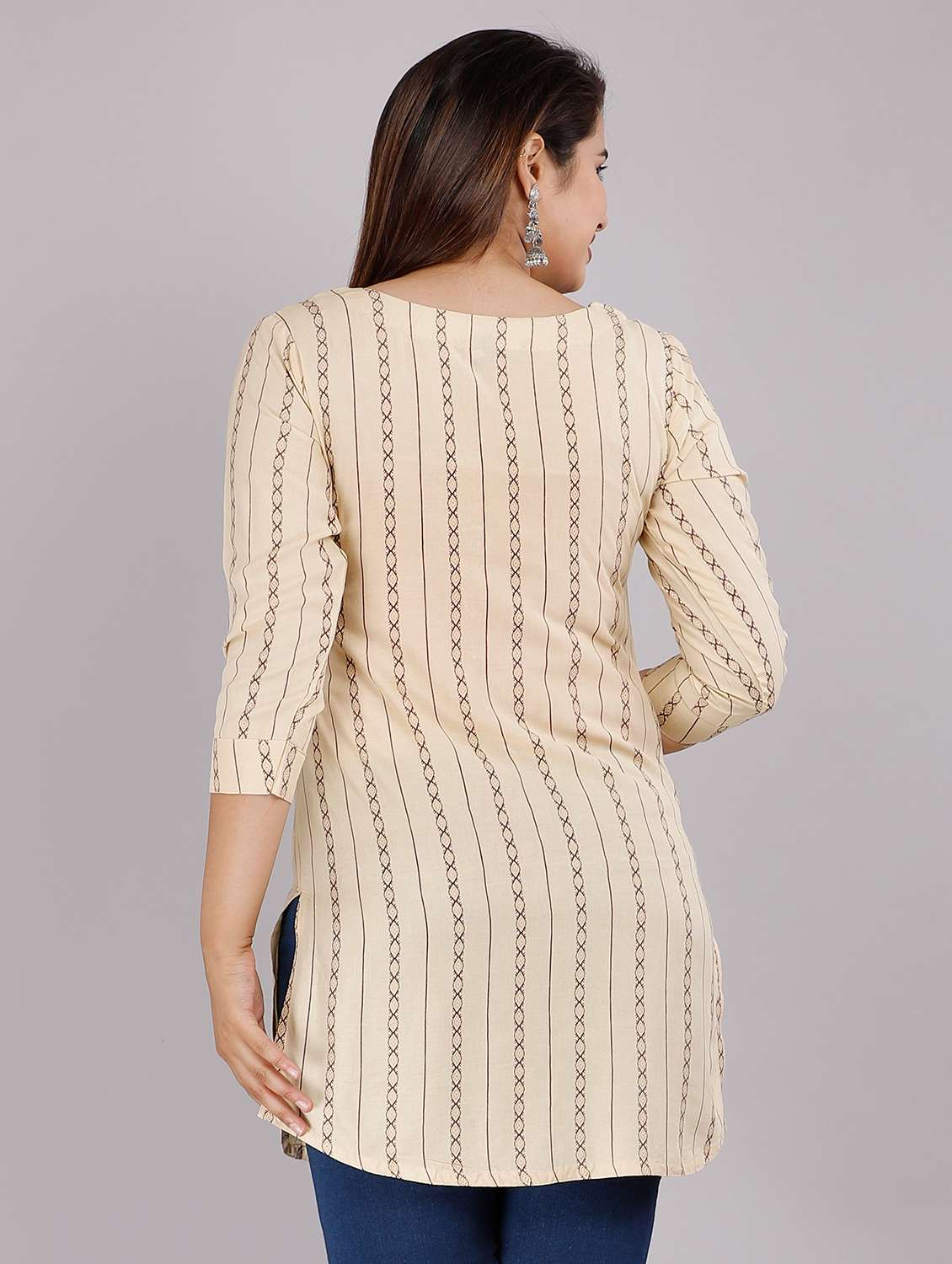 Beige Embellished Straight Kurti