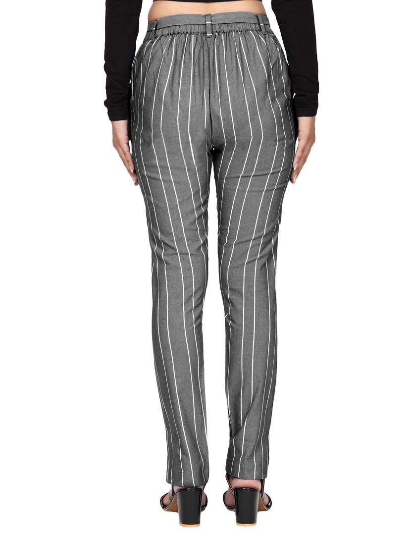 Women Mid Rise Striped Cigarette Pant