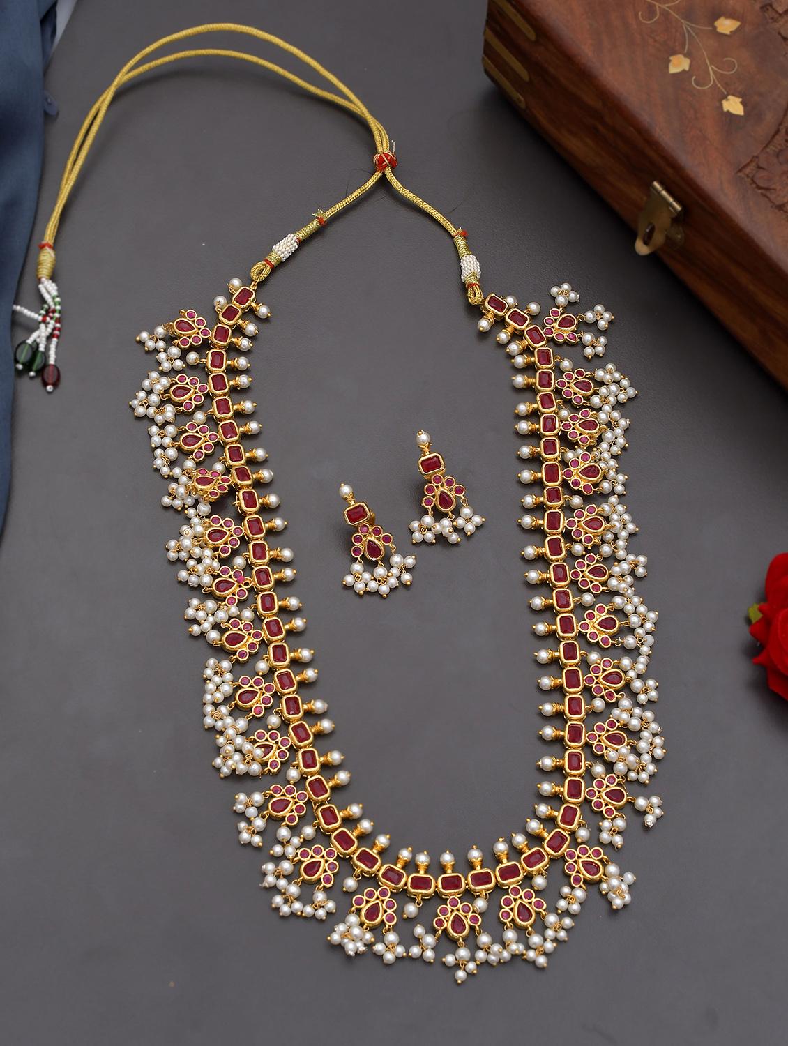 buy-online-pink-brass-necklaces-and-earring-from-sets-for-women-by