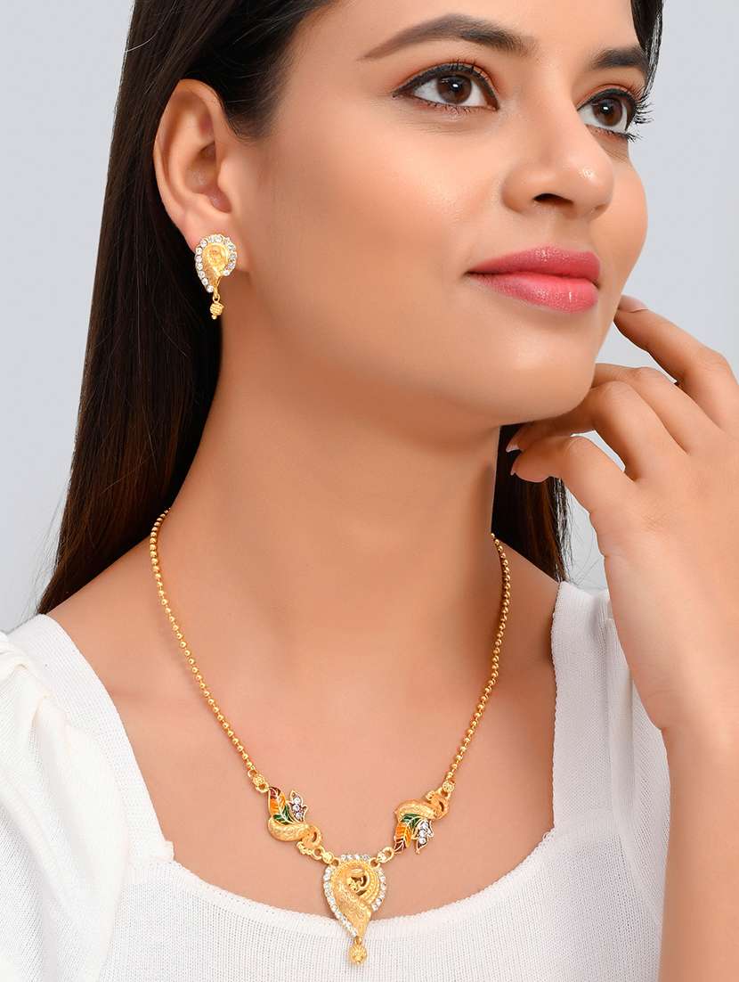 Buy online Gold Brass Necklaces And Earring from Sets for Women by