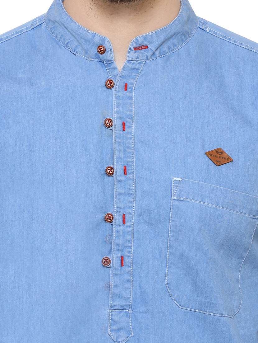Buy online Light Blue Solid Long Kurta 