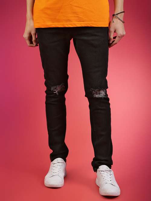 Buy damage pant jeans mens black in 