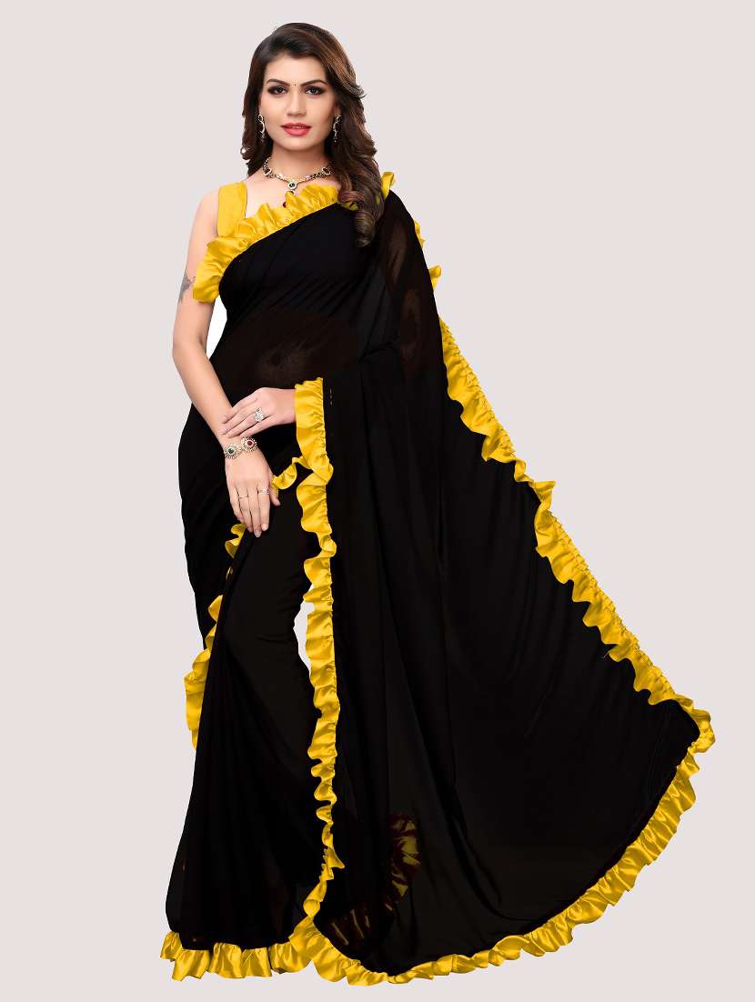 Yellow Plain Saree With Blouse 
