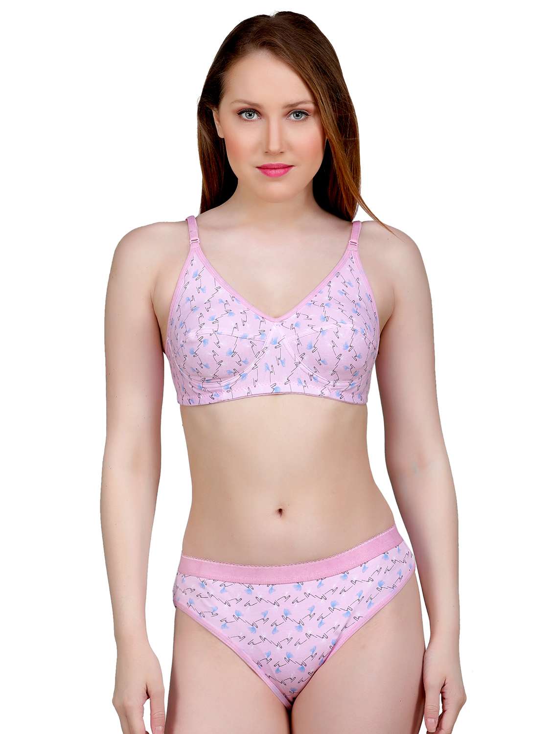 Buy online Pink Printed Bra And Panty Set from lingerie for Women by