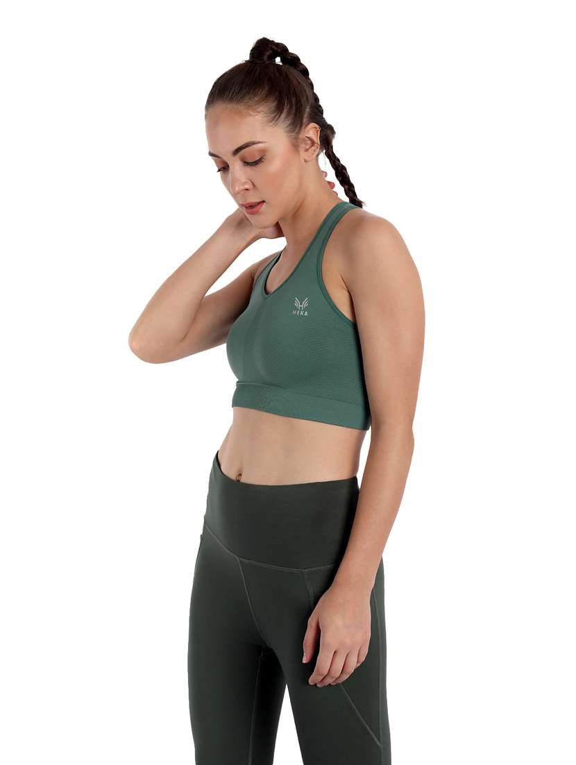 Bottle Green Lightly Padded Sports Bra 
