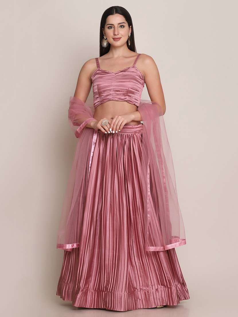 Mauve Flared Semi  Stitched Lehenga With Dupatta