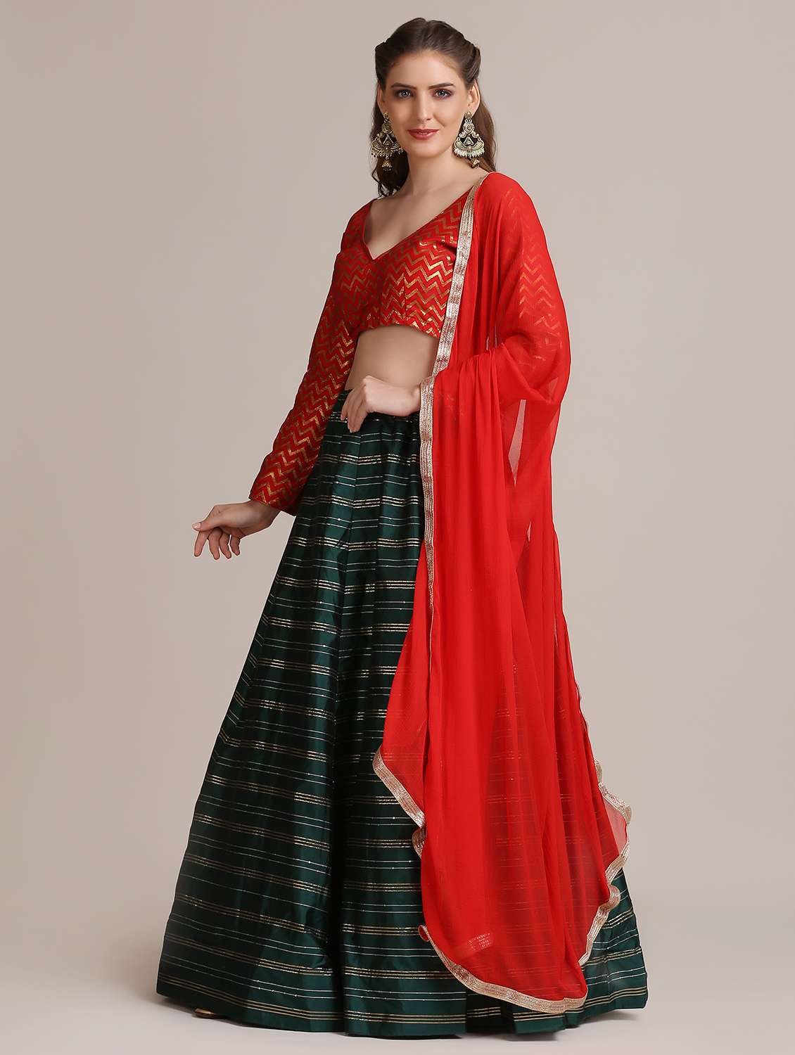 Bottle Green Flared Lehenga