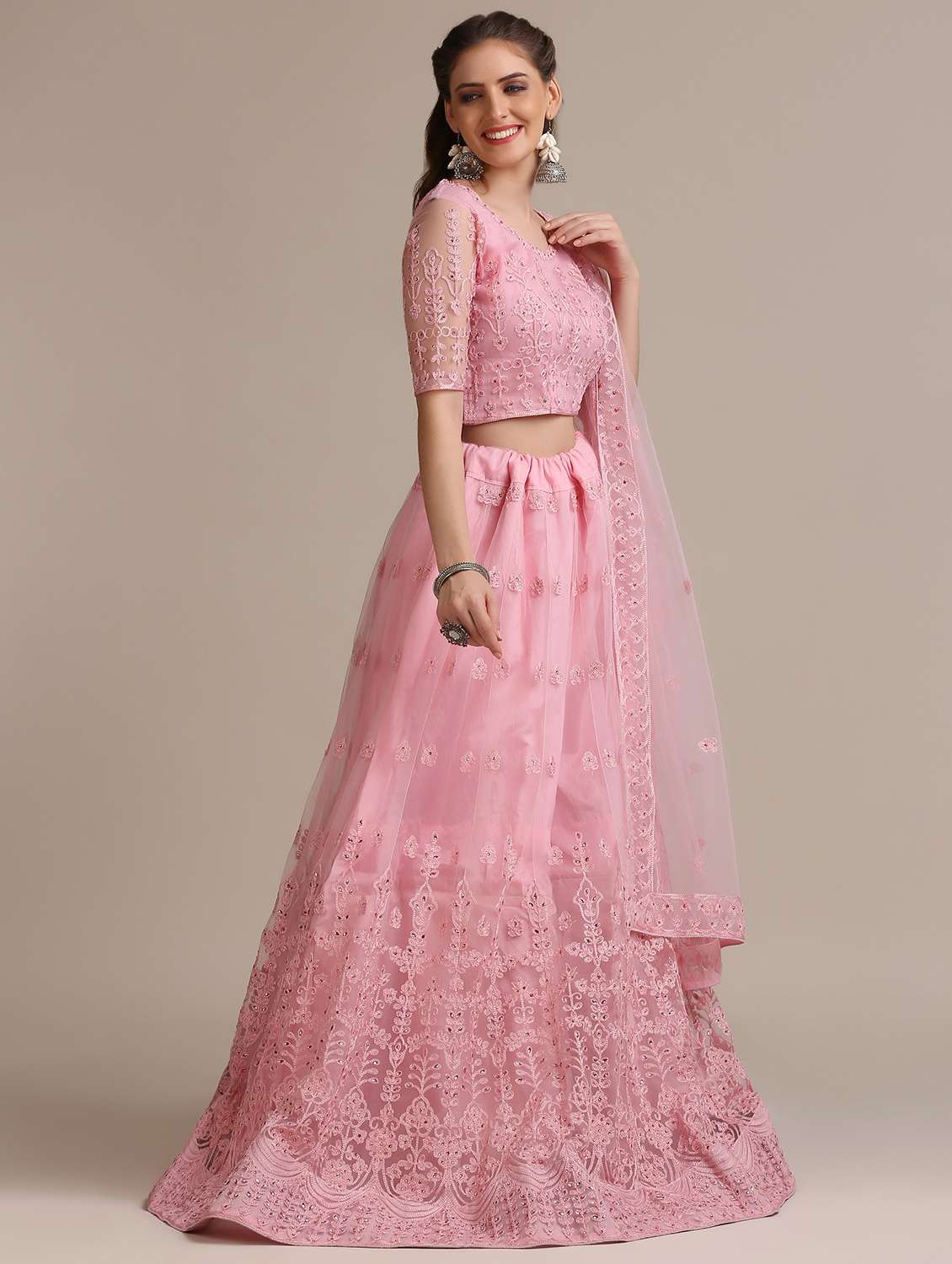 Tonal Embroidered Flared Lehenga