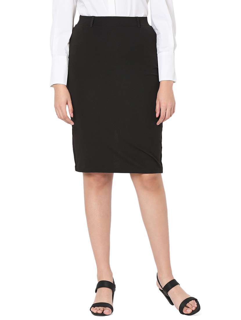High Rise Solid Pencil Skirt