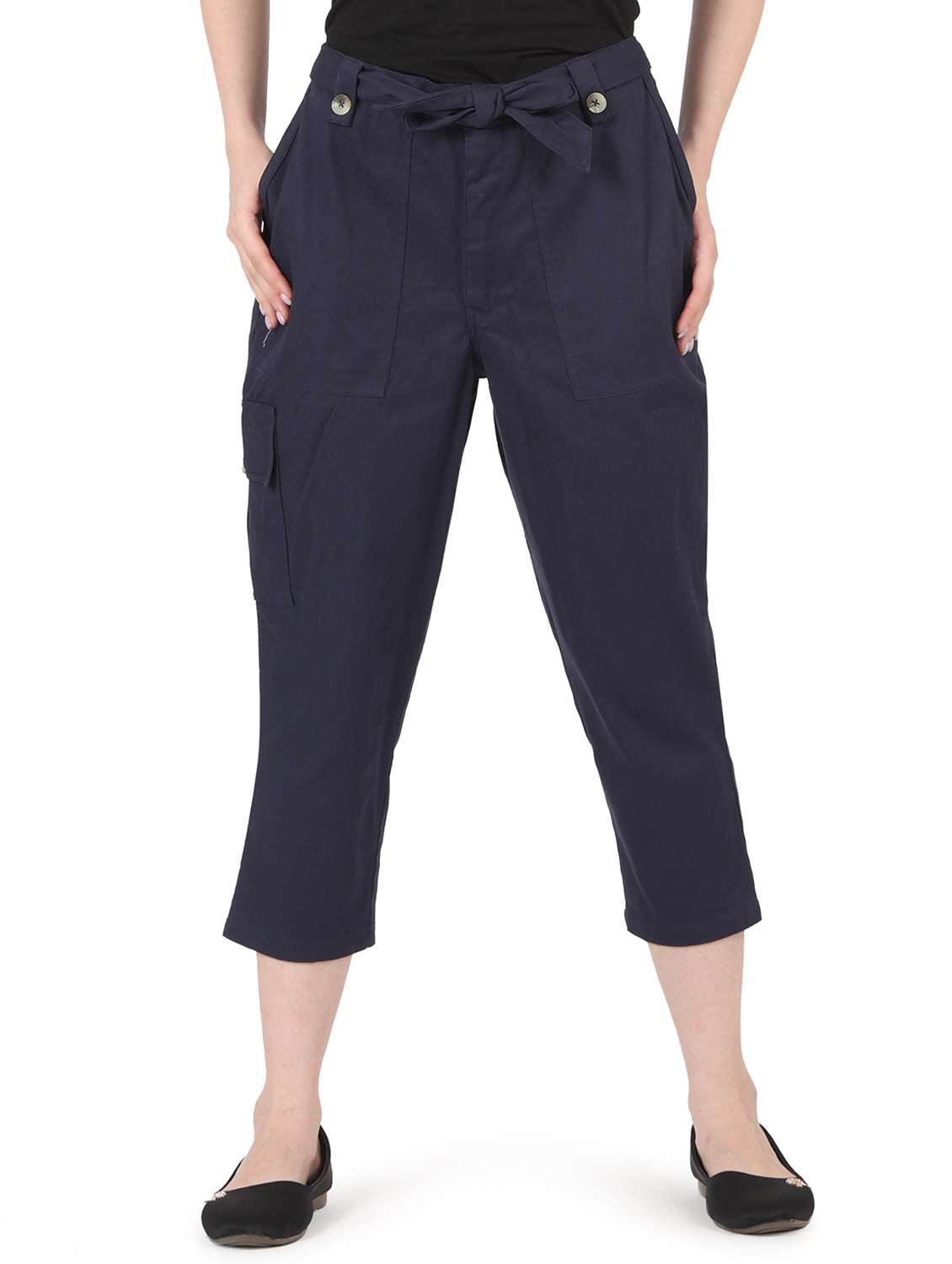 Tie Front Solid Cargo Trouser