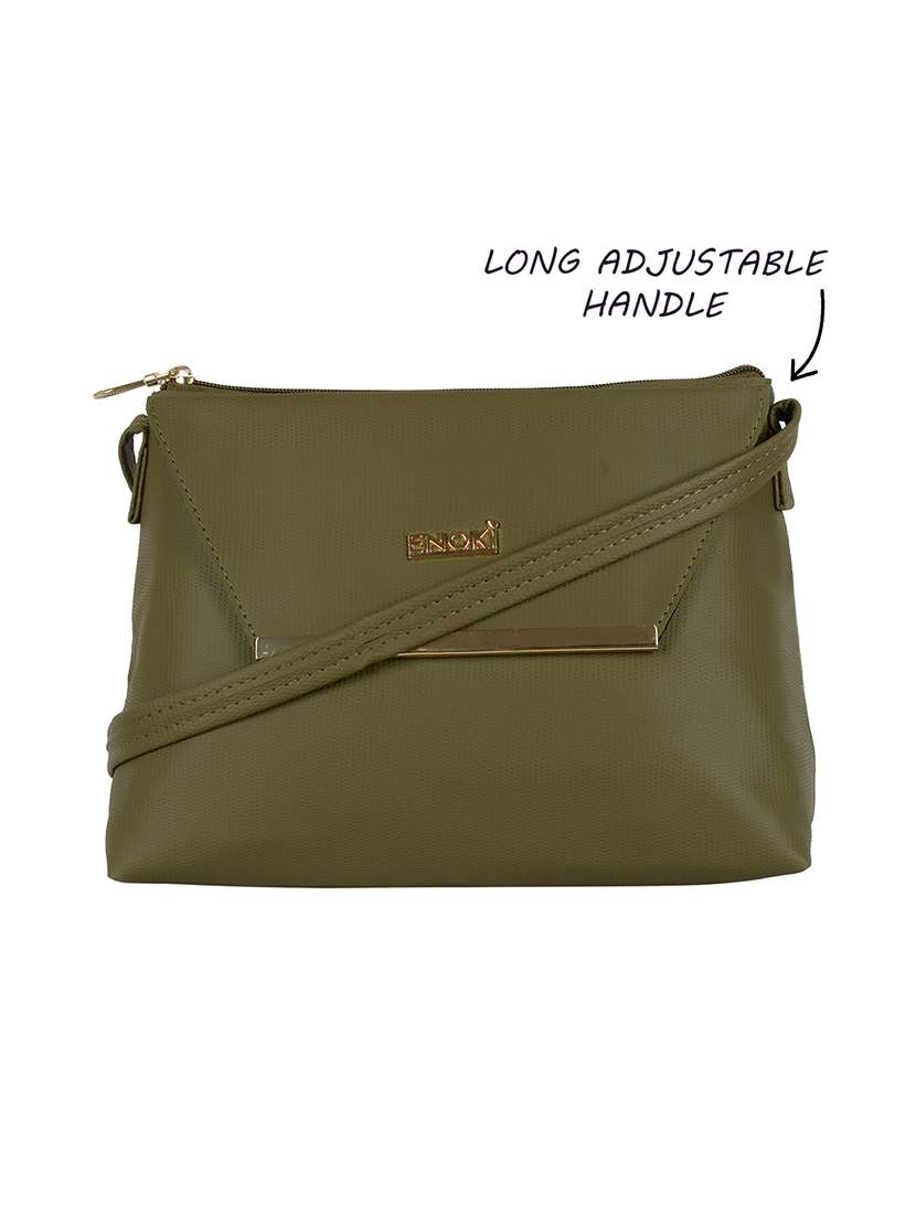 Buy online Olive Solid Regular Sling Bag from bags for Women by Enoki