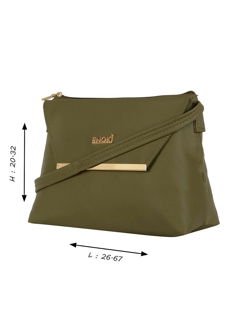 Buy online Olive Solid Regular Sling Bag from bags for Women by Enoki