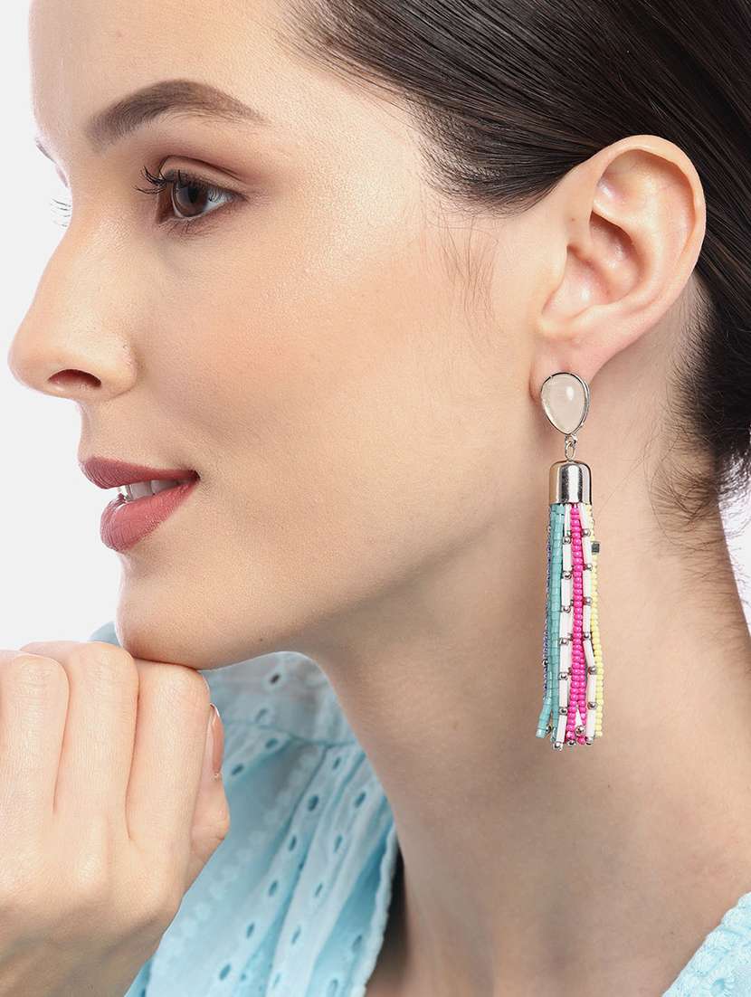 Blue Metal Drop Earrings