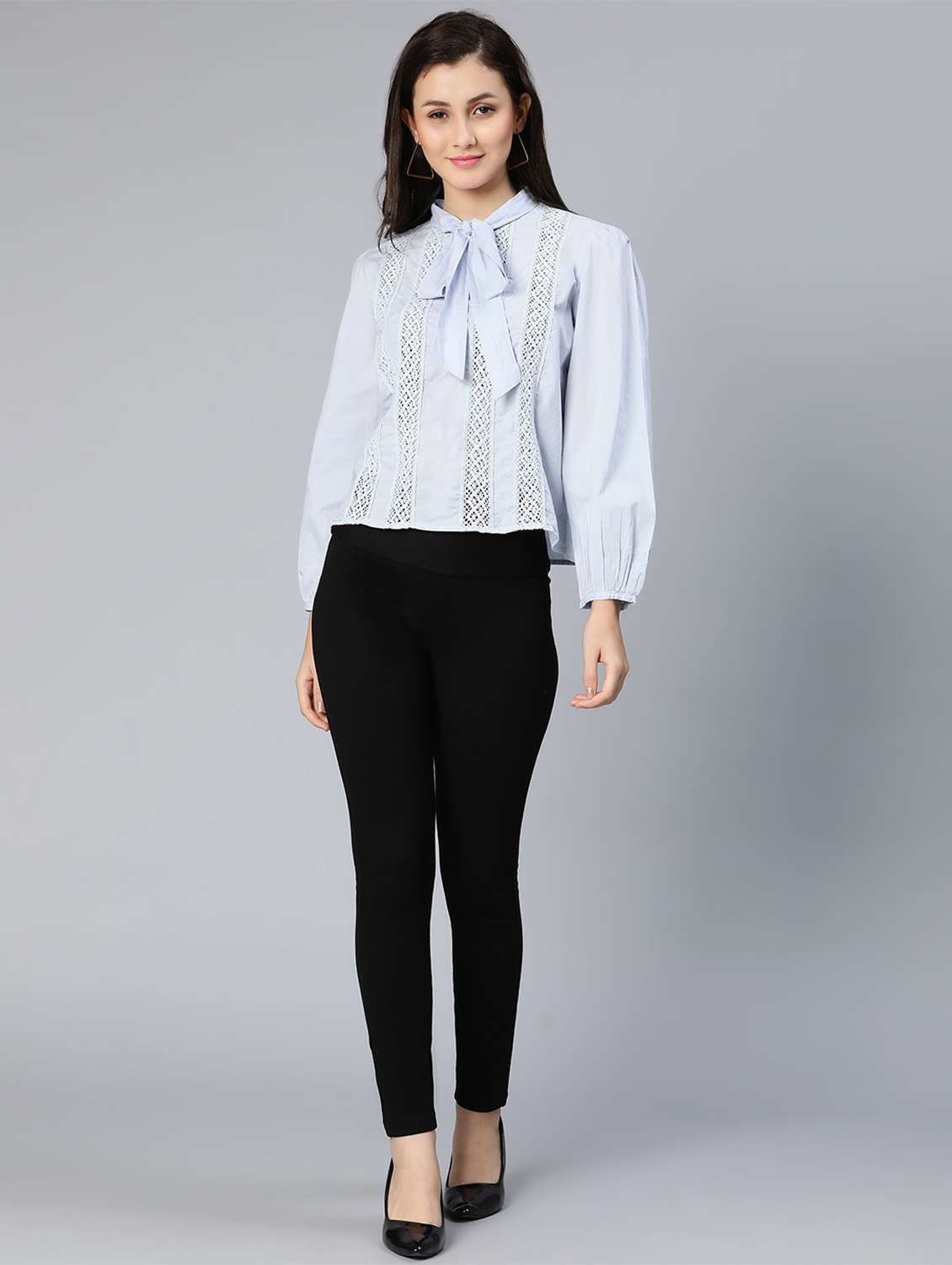 Women's Ruffle Tie Up Neck Top