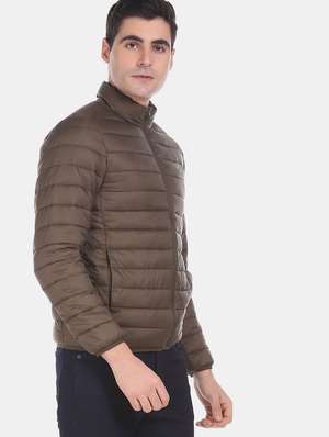 Olive Green Solid Quilted Jacket 